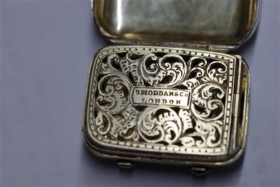 A Victorian silver vinaigrette modelled as a travelling suitcase, inscribed Katie 1877